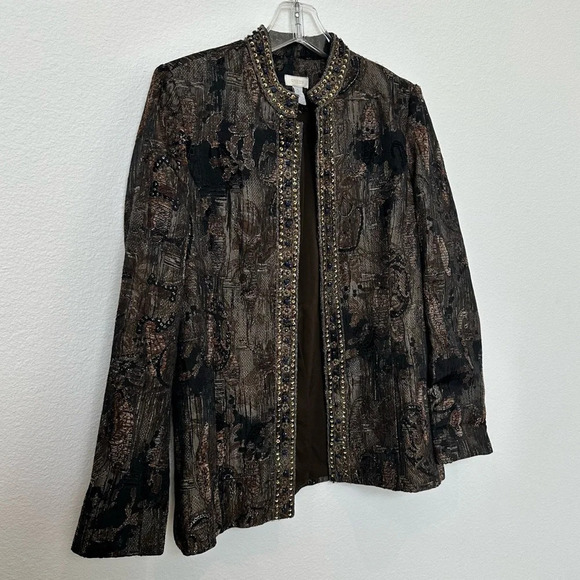 Chico's Nehru Paisley Blazer with bead and sequin detail Size 1 (M/8) - Picture 3 of 9